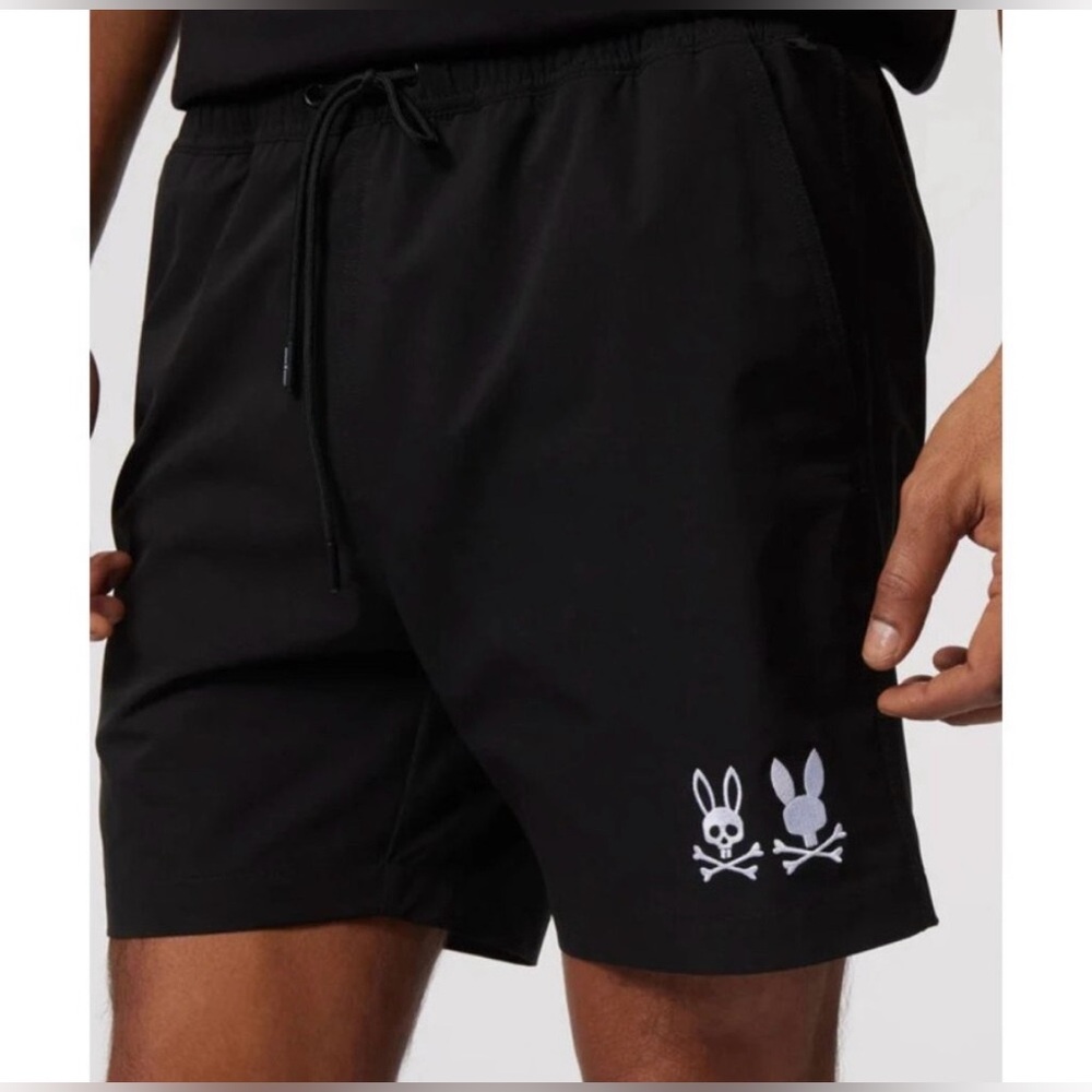 Psycho Bunny Men’s Nylon Black Drawstring Shorts, Size XL